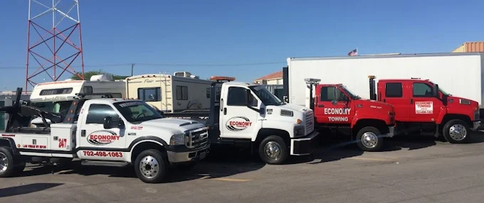 Economy Towing tow trucks lined up in Las Vegas